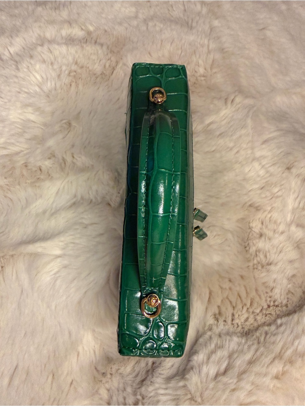 CHANEL Emerald Green Croc-Embossed Slim Vanity Bag with Gold Hardware - Picture 5 of 9
